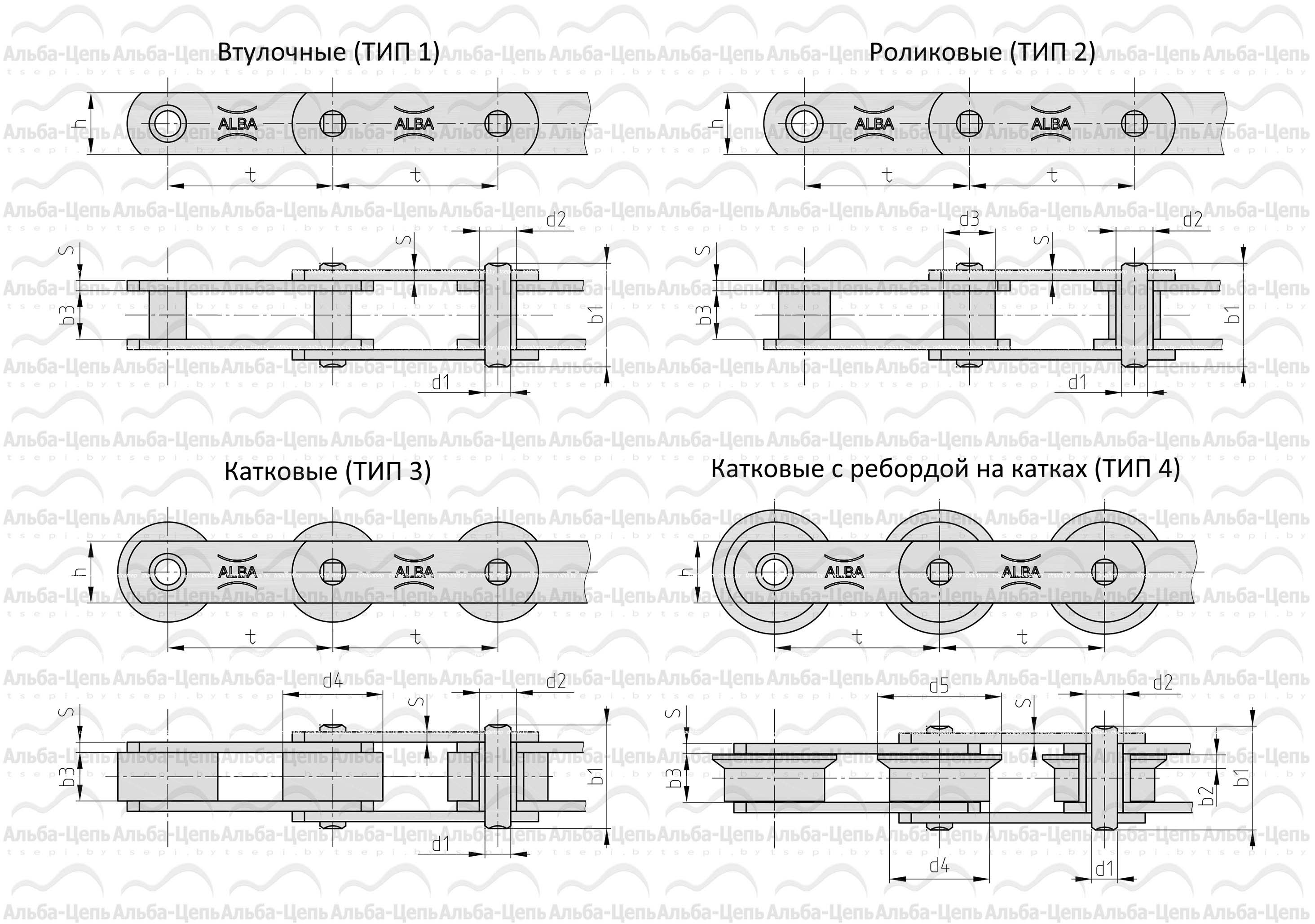 Тяговые пластинчатые цепи с цельными валиками нестандартных параметров